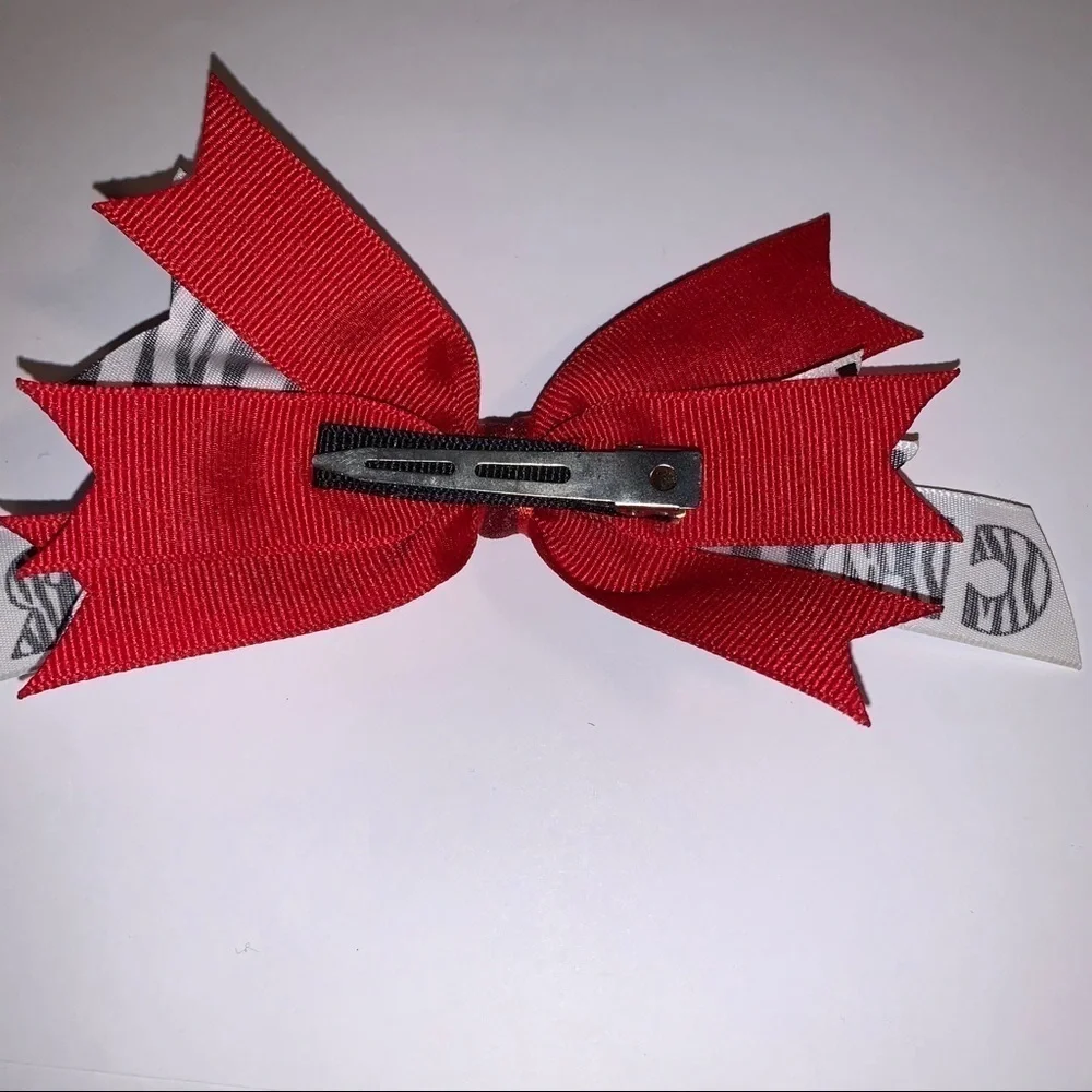 Cheer Hair Bow, Red base with Black & White Stripes